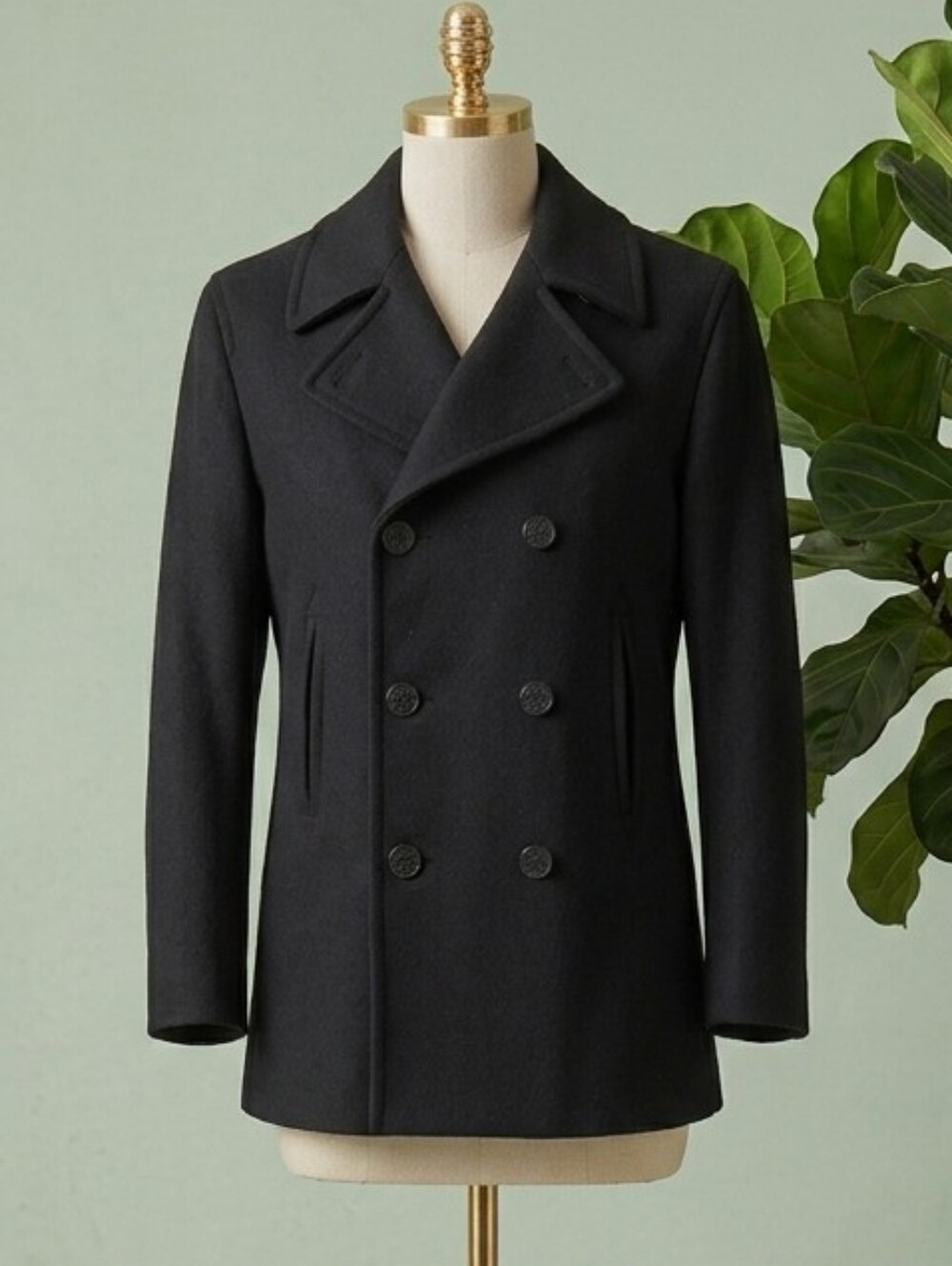 VTG 80s Mario De Pinto Black Wool Blend Nautical Anchor Peacoat M Preppy Classic